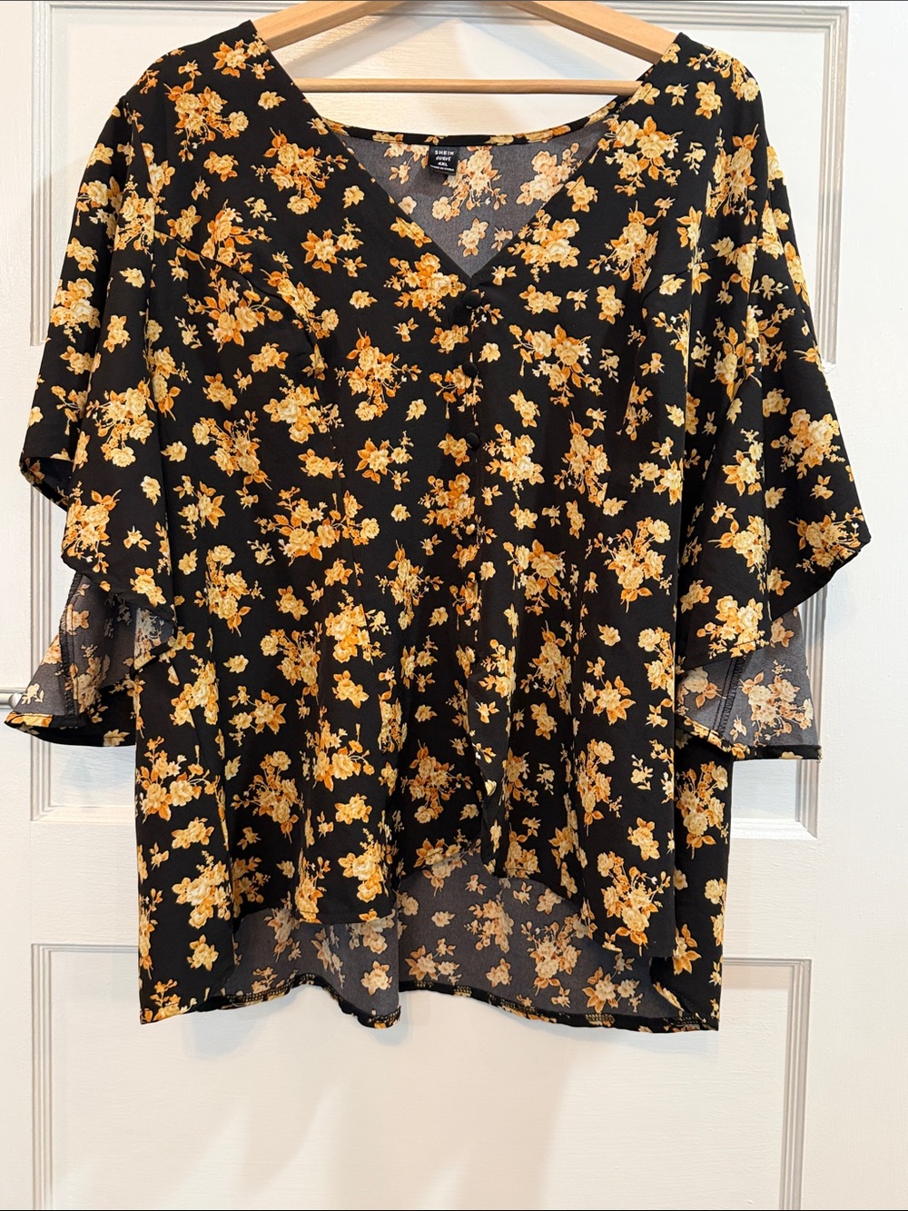 SHEIN Black Tunic with Yellow Floral Print